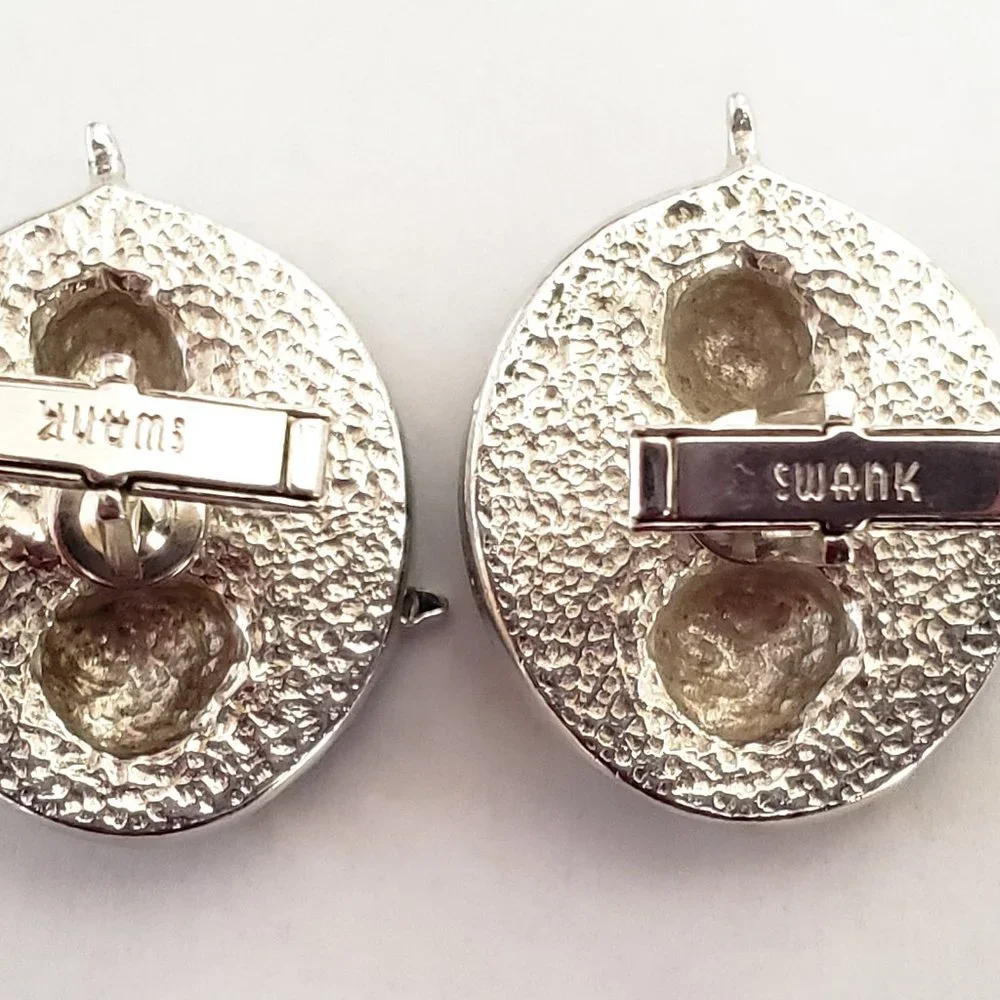 Vintage SWANK Hindu Deity Goddess Asian Cuff Links Large Oval Silver Tone